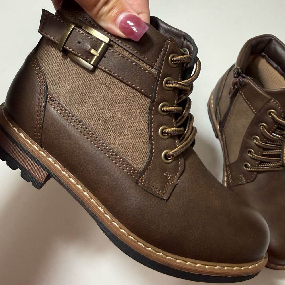 Steve Madden Youth Girls Chestnut Brown Combat Boots — Size 13 - Picture 9 of 15